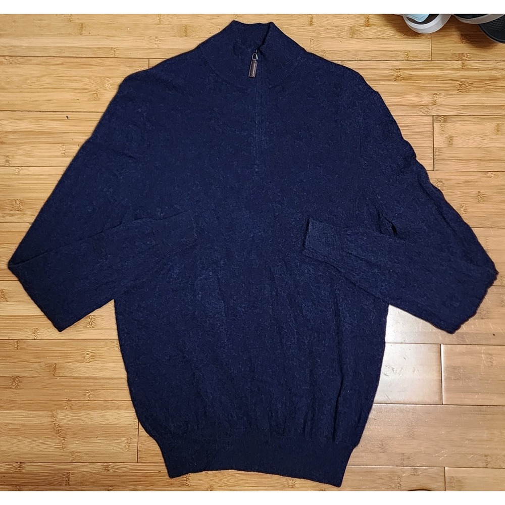 Christian LaCroix Cashmere Sweater Mens Medium Blue Long Sleeve 1/4 Zip Pullover
